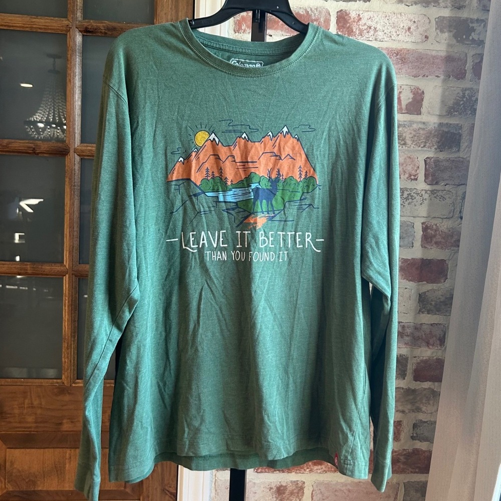 Coleman Long Sleeve Graphic T-Shirt Mens Green Nature Mountain Deer M